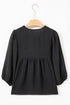Relaxed Fit Bow Tie Neck Three Quarter Sleeve Blouse