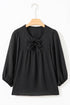 Relaxed Fit Bow Tie Neck Three Quarter Sleeve Blouse