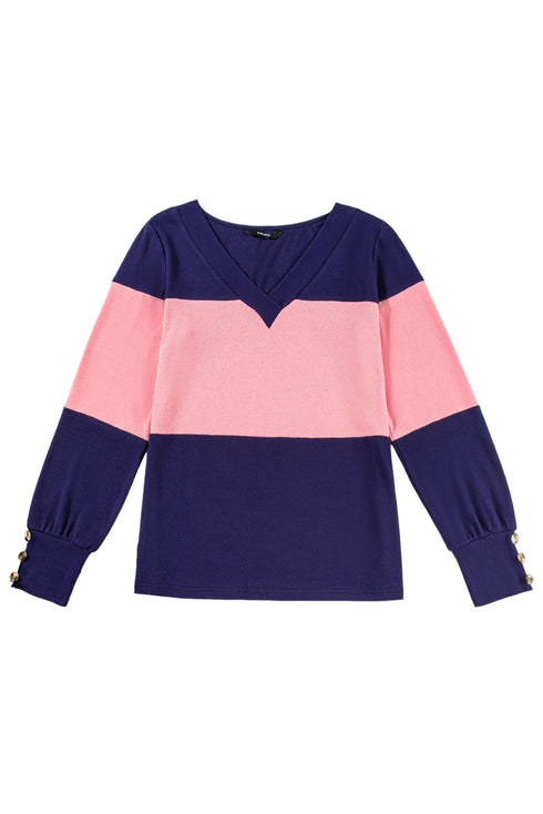 Relaxed Fit Button Accent Textured Sleeve Knit Top