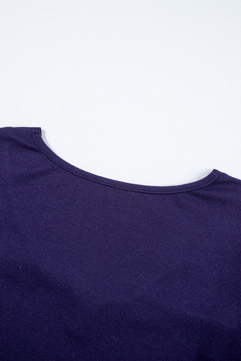 Relaxed Fit Button Accent Textured Sleeve Knit Top