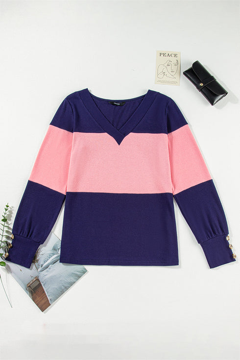 Relaxed Fit Button Accent Textured Sleeve Knit Top