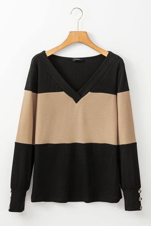 Relaxed Fit Button Accent Textured Sleeve Knit Top