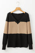 Relaxed Fit Button Accent Textured Sleeve Knit Top