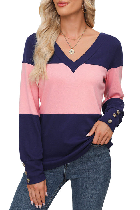 Relaxed Fit Button Accent Textured Sleeve Knit Top