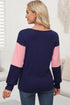 Relaxed Fit Button Accent Textured Sleeve Knit Top