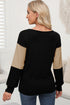 Relaxed Fit Button Accent Textured Sleeve Knit Top