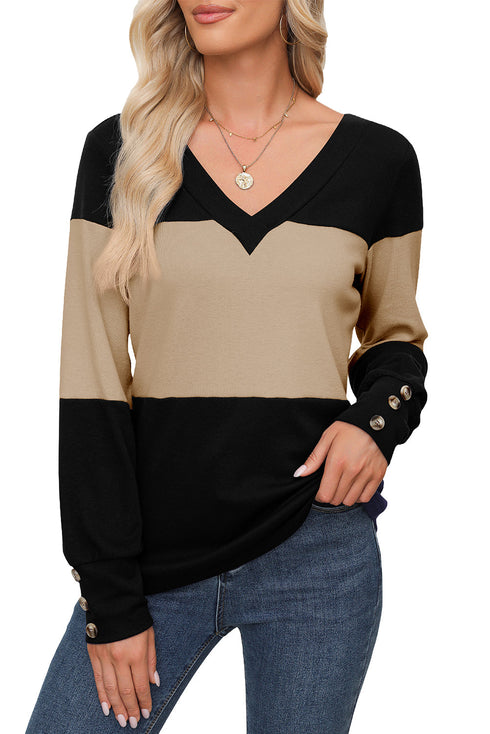 Relaxed Fit Button Accent Textured Sleeve Knit Top