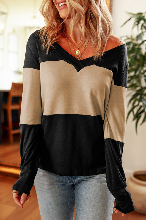 Relaxed Fit Button Accent Textured Sleeve Knit Top