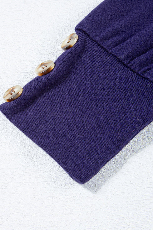 Relaxed Fit Button Accent Textured Sleeve Knit Top