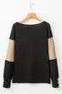Relaxed Fit Button Accent Textured Sleeve Knit Top