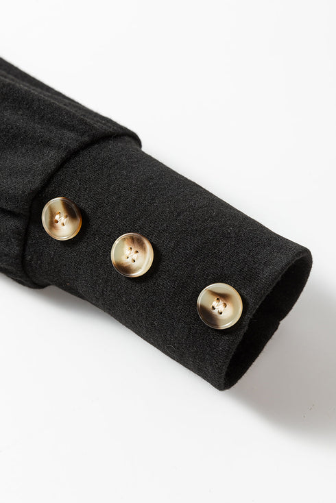 Relaxed Fit Button Accent Textured Sleeve Knit Top