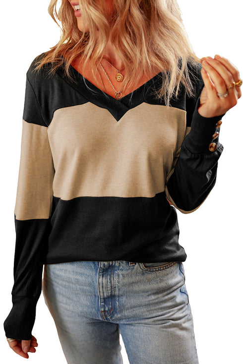 Relaxed Fit Button Accent Textured Sleeve Knit Top