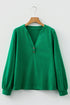 Relaxed Fit Button Accent V Neck Long Sleeve Top