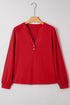 Relaxed Fit Button Accent V Neck Long Sleeve Top