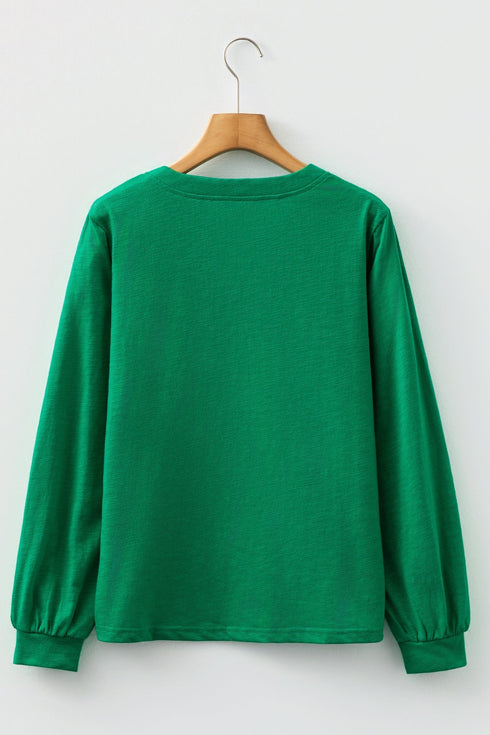 Relaxed Fit Button Accent V Neck Long Sleeve Top