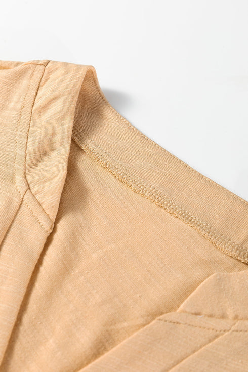 Relaxed Fit Button Accent V Neck Long Sleeve Top