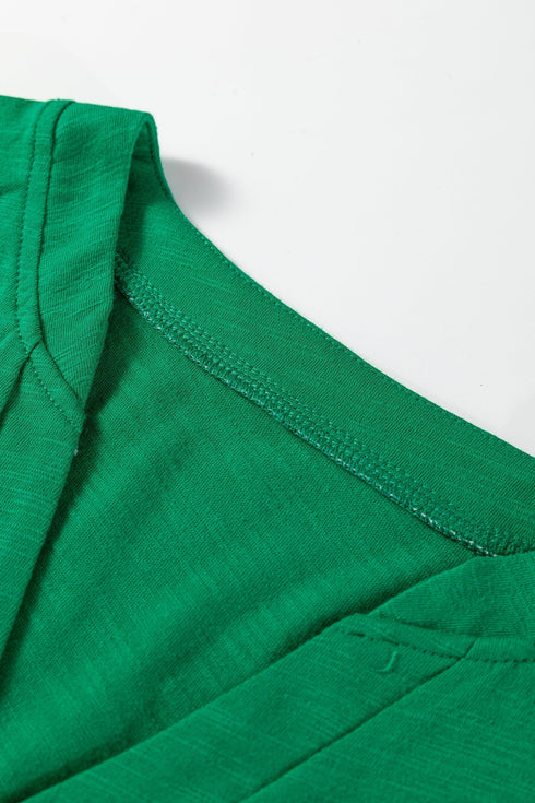 Relaxed Fit Button Accent V Neck Long Sleeve Top