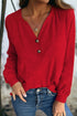 Relaxed Fit Button Accent V Neck Long Sleeve Top