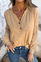 Relaxed Fit Button Accent V Neck Long Sleeve Top