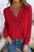 Relaxed Fit Button Accent V Neck Long Sleeve Top