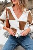 Relaxed Fit Button Down V Neck Checkered Knit Cardigan
