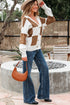 Relaxed Fit Button Down V Neck Checkered Knit Cardigan