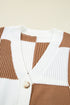 Relaxed Fit Button Down V Neck Checkered Knit Cardigan