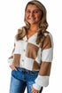 Relaxed Fit Button Down V Neck Checkered Knit Cardigan