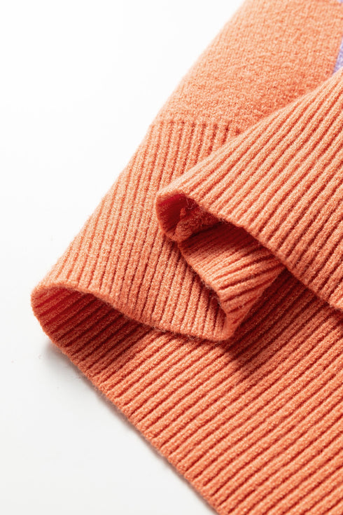 Relaxed Fit Checkerboard Pattern Crew Neck Sweater