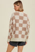 Relaxed Fit Checkerboard Pattern Crew Neck Sweater