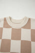 Relaxed Fit Checkerboard Pattern Crew Neck Sweater