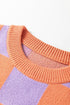 Relaxed Fit Checkerboard Pattern Crew Neck Sweater