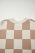 Relaxed Fit Checkerboard Pattern Crew Neck Sweater