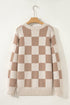 Relaxed Fit Checkerboard Pattern Crew Neck Sweater