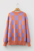 Relaxed Fit Checkerboard Pattern Crew Neck Sweater