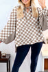 Relaxed Fit Checkerboard Print Lantern Sleeve Hoodie