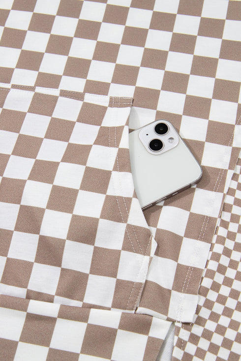 Relaxed Fit Checkerboard Print Lantern Sleeve Hoodie