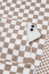 Relaxed Fit Checkerboard Print Lantern Sleeve Hoodie