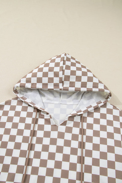 Relaxed Fit Checkerboard Print Lantern Sleeve Hoodie