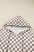 Relaxed Fit Checkerboard Print Lantern Sleeve Hoodie
