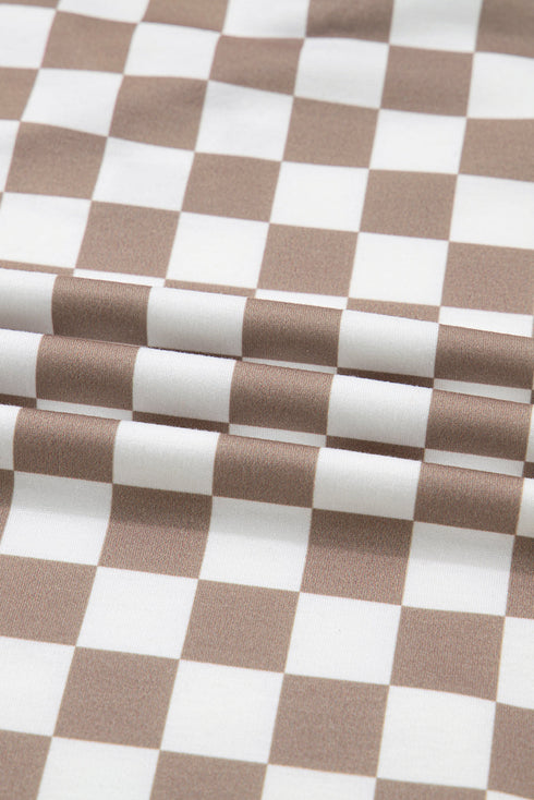 Relaxed Fit Checkerboard Print Lantern Sleeve Hoodie