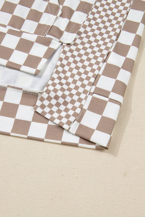 Relaxed Fit Checkerboard Print Lantern Sleeve Hoodie
