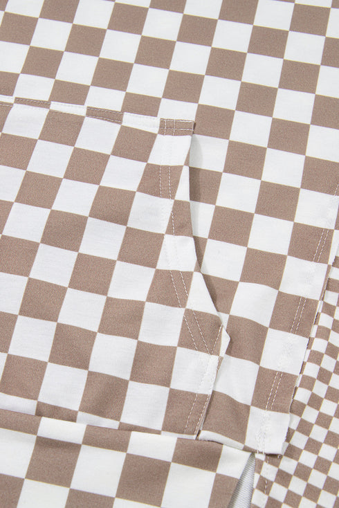 Relaxed Fit Checkerboard Print Lantern Sleeve Hoodie