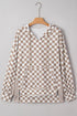 Relaxed Fit Checkerboard Print Lantern Sleeve Hoodie