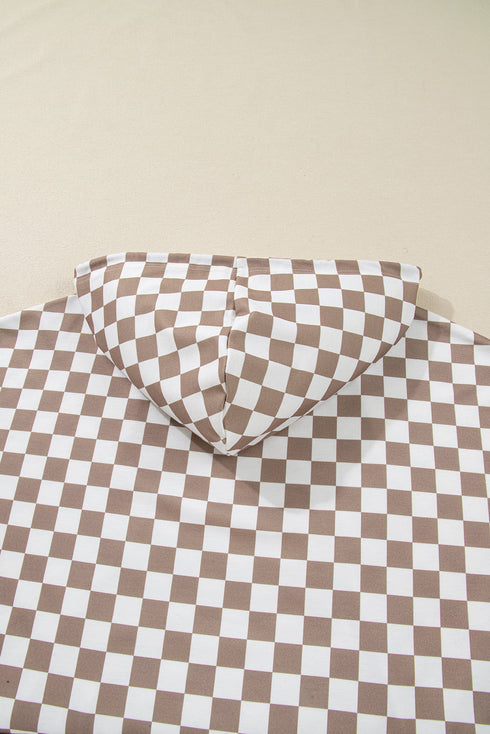 Relaxed Fit Checkerboard Print Lantern Sleeve Hoodie