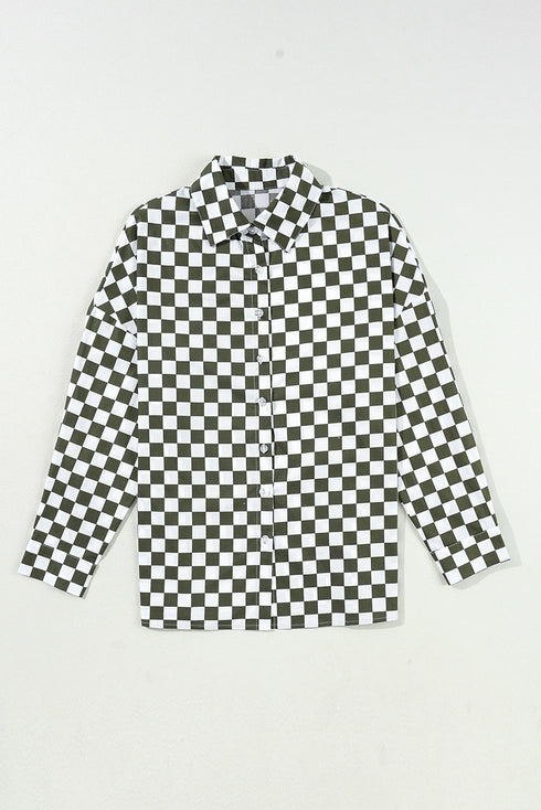 Relaxed Fit Checkered Pattern Woven Button Down Shirt
