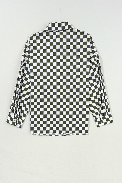 Relaxed Fit Checkered Pattern Woven Button Down Shirt
