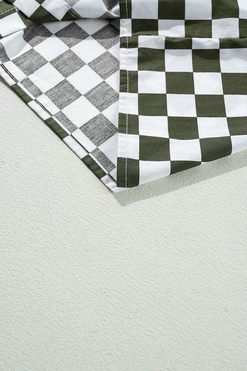 Relaxed Fit Checkered Pattern Woven Button Down Shirt