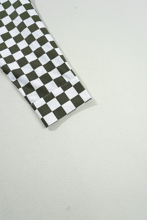 Relaxed Fit Checkered Pattern Woven Button Down Shirt