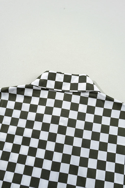 Relaxed Fit Checkered Pattern Woven Button Down Shirt